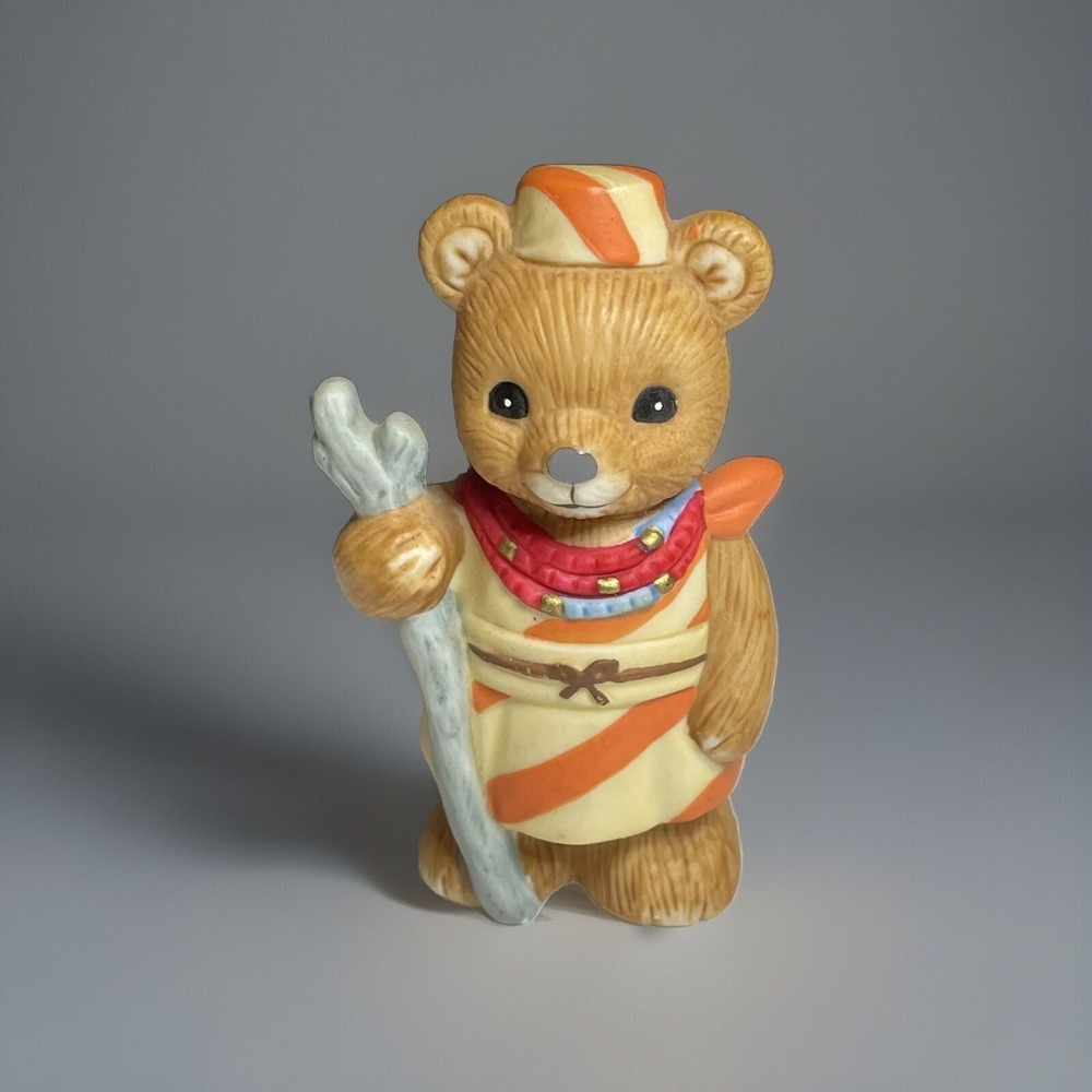 HOMCO TEDDY BEAR FIGURINE vintage 1406 porcelain cub walking stick retired